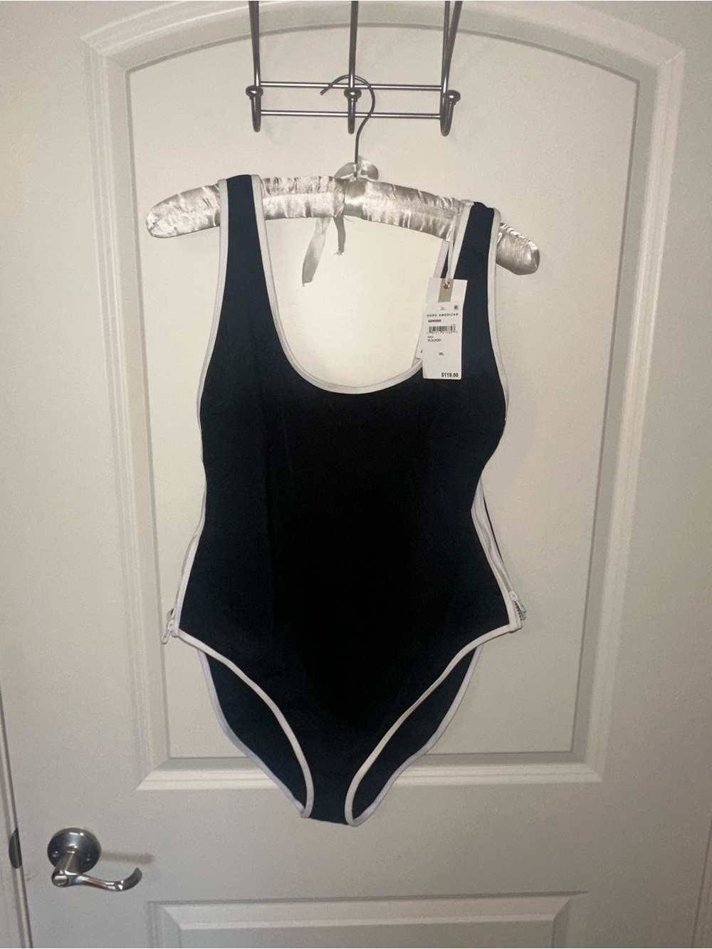 Good American Black Swimsuit with White Contrast Trim